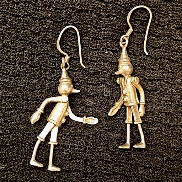 Pinocchio Vintage Articulated Sterling Silver Earnings - Picture 4 of 6